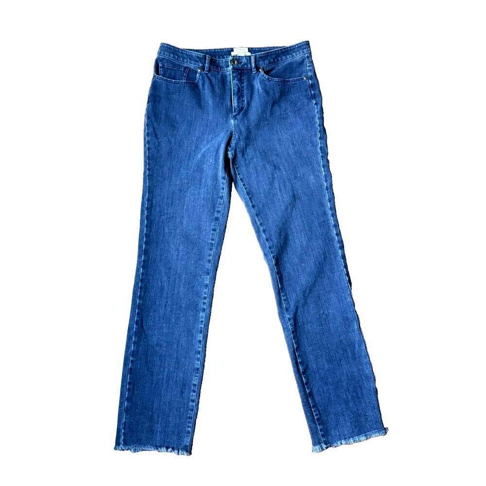LL Bean Women’s 10 Classic Fit Jeans Blue Straight Leg Stretch Denim Raw Hem